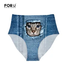 FORUDESIGNS/Высокая талия бикини Низ плавки для женщин милые животные кошка Танкини Купальники бразильские трусики сексуальный купальник