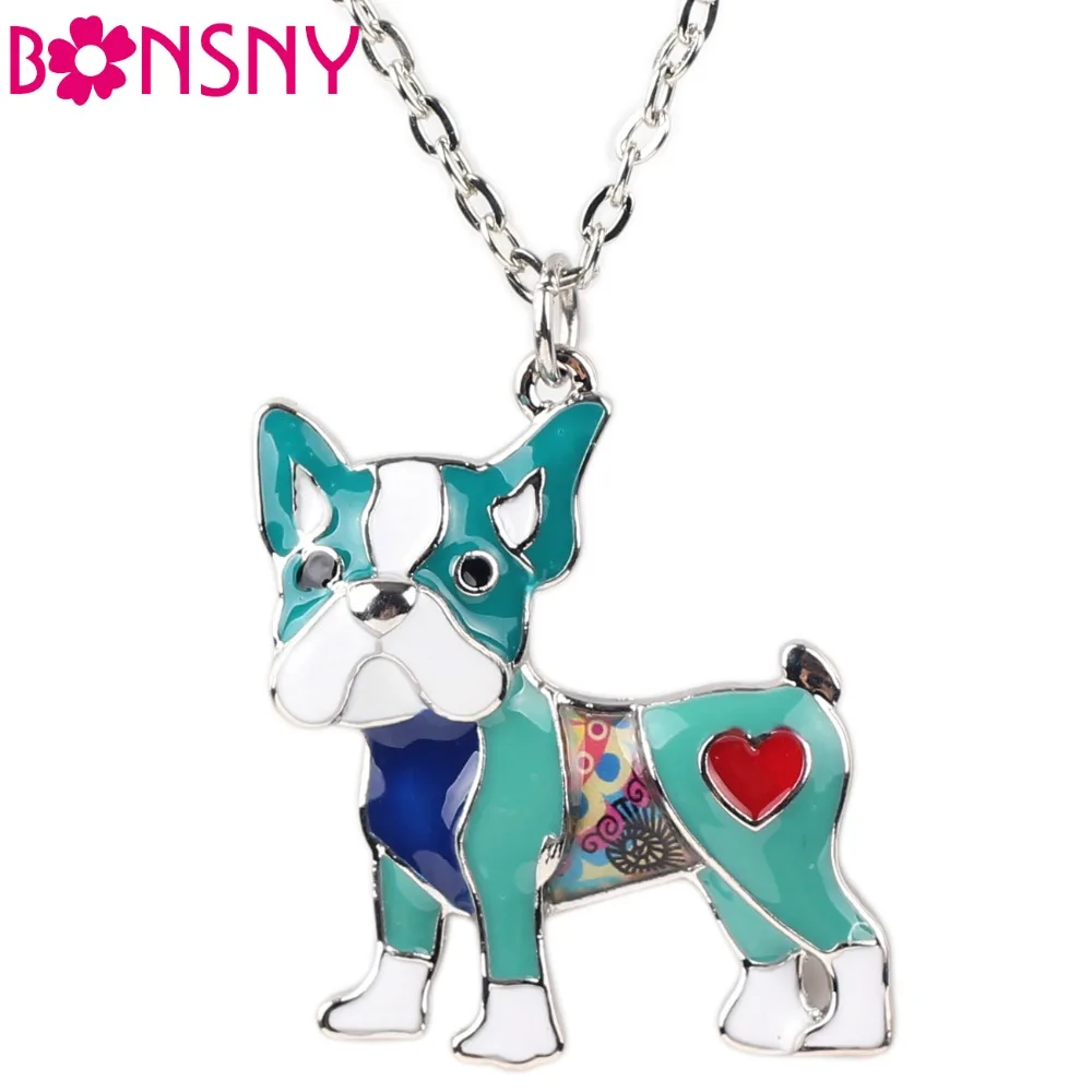 Bonsny Maxi Alloy Enamel Pug Dog Necklace Chain Pendant 2016 News Fashion Jewelry For Women Statement Charm Collar