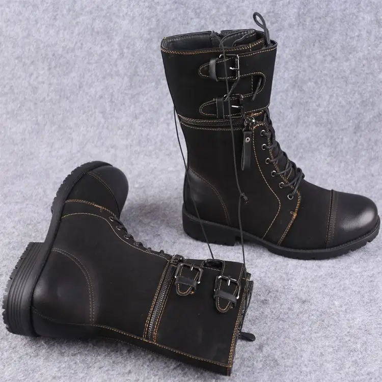 

Pop Winter Men Martin Boots Botas Invierno Cowboy Motorcycle Military Boots mid-calf Plush Tactical Combat Boots Bottes XK110712