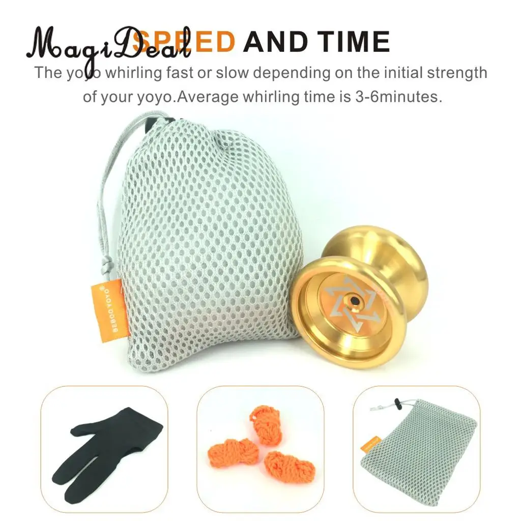 MagiDeal 1Set Cool Aluminum Professional Chinese YoYo Ball Bearing String Trick Alloy for Kids Adult Gift Toy Gold