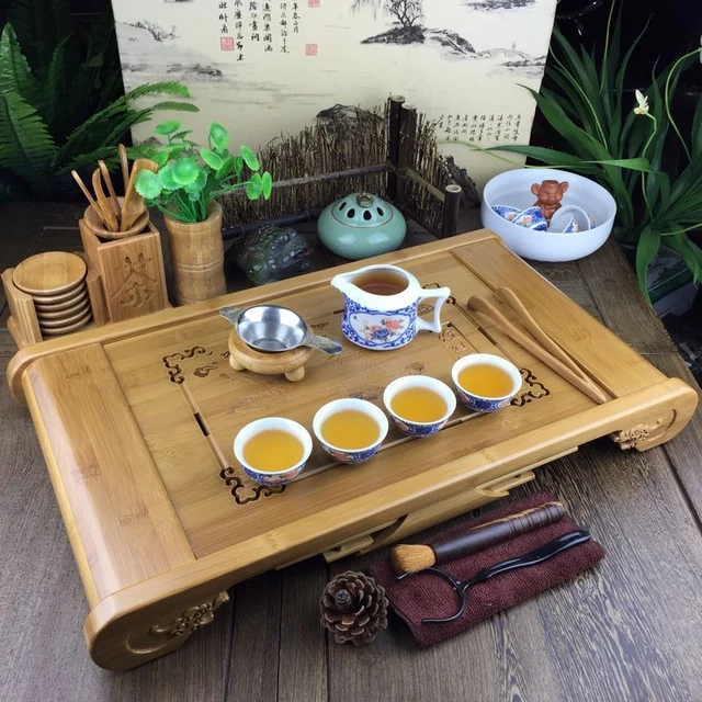 Bamboo Tea Tray Drainage Water Kung Fu Tie Guan Yin Tea Table Set China Tea  Cup Cemony Treools Tamboo Serving Tray Teaware - Aliexpress