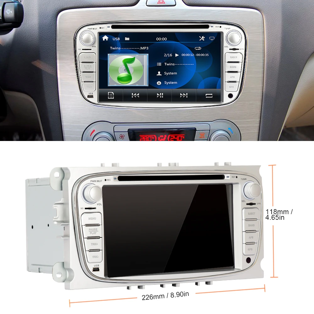 Clearance Eunavi 2 Din 7 inch Car DVD Player Radio GPS Navigation for FORD/Focus/S-MAX/Mondeo/C-MAX/Galaxy Stereo Video Bluetooth in dash 1