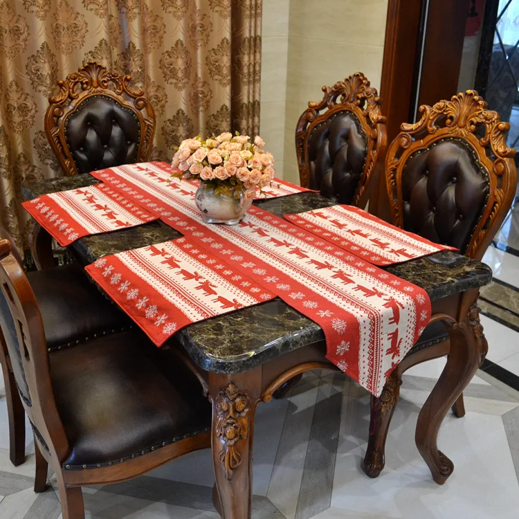 

ZHH 2016 New Christmas Table Runner Lovely Red Deer Printed Tablecloth Table Mat Christmas Decoration /Chemin De Table