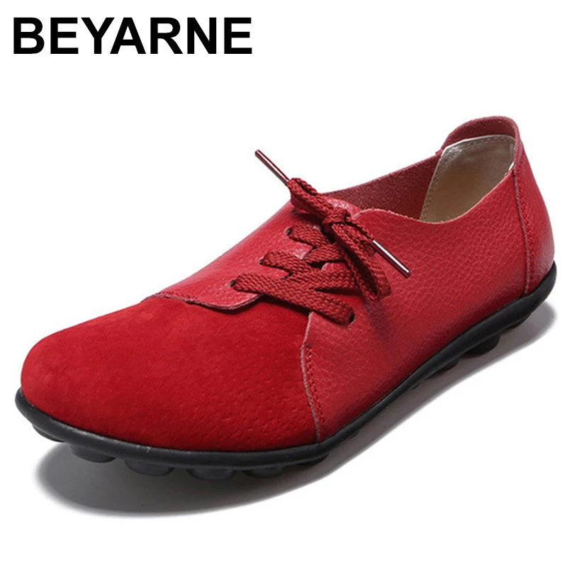 BEYARNE2019 туфли на плоской подошве женские с перекрестной шнуровкой женская обувь размер 35-44 из натуральной кожи для взрослых весенние туфли 9 Цвета топсайдеры womanE106