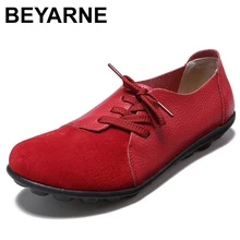 BEYARNE2019 туфли на плоской подошве женские с перекрестной шнуровкой женская обувь размер 35-44 из натуральной кожи для взрослых весенние туфли 9 Цвета топсайдеры womanE106
