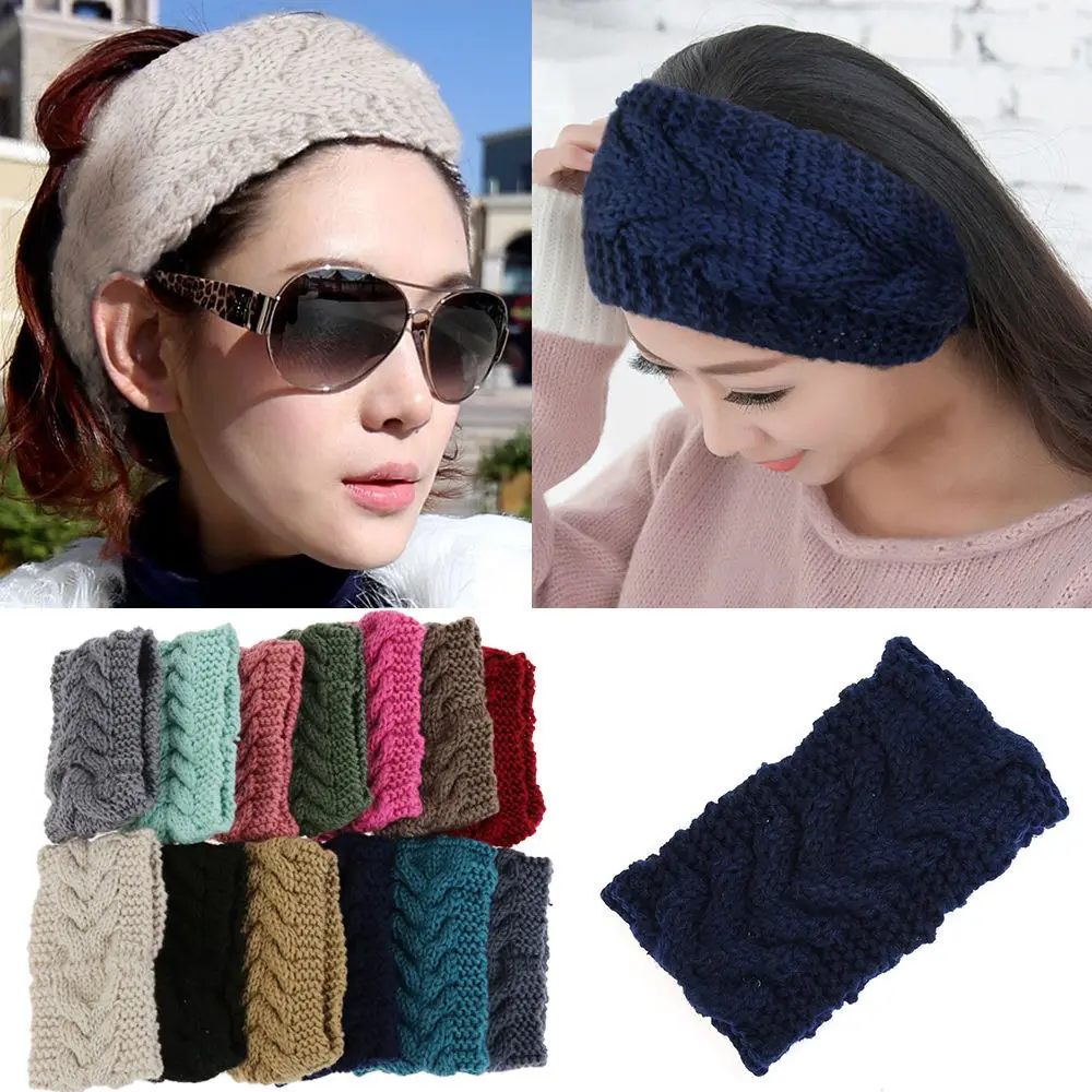 

High Quality New Women Beauty Fashion Flower Crochet Knit Knitted Headwrap Headband Ear Warmer Hair Muffs Band Winter 20 Colors