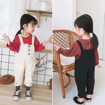 

2018 Autumn New Arrival cotton Pure Color all-match princess casual suspender Strap Pants for cute sweet fashion baby girls
