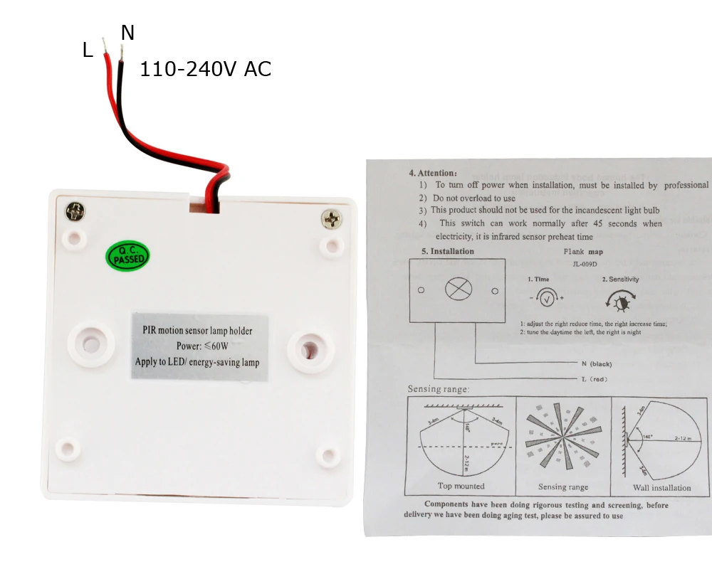  Motion Sensor 220V 110V AC E27 Lamp Holder Base PIR Infrared Automatic Timer Adjustable Smart Bulb  - 32981211838
