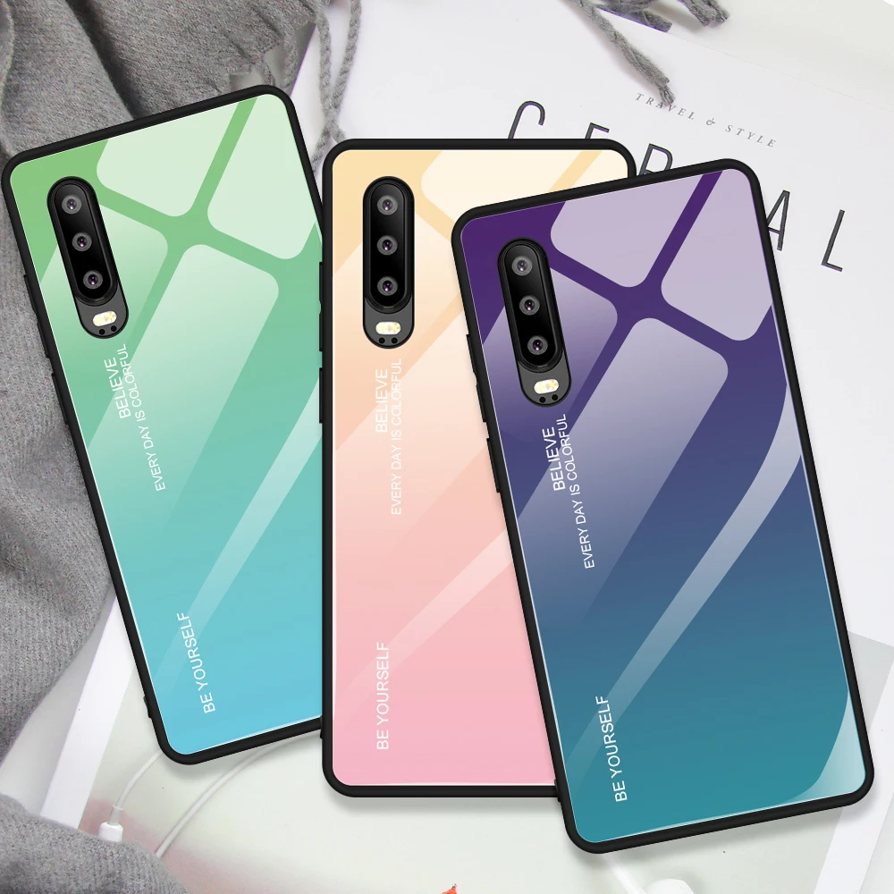 

Case For Huawei Honor 9 10 Mate 10 20 P20 Lite P Smart Plus P30 Pro Gradient Tempered Glass Ultra thin Protective Phone Cover