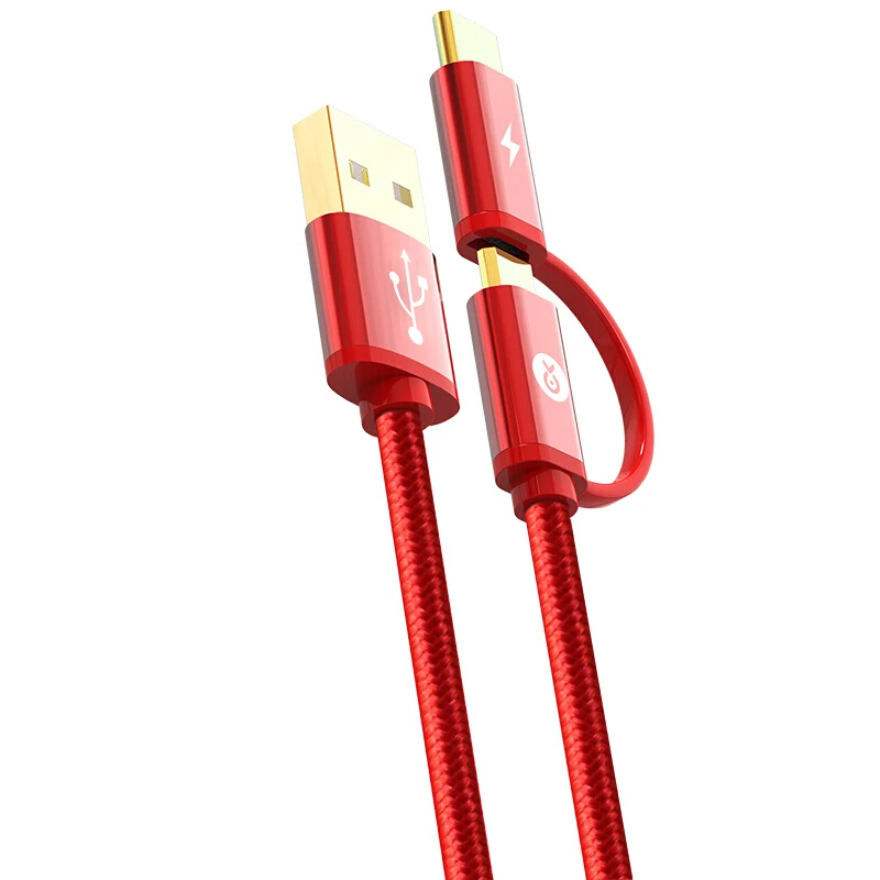 Biaze مايكرو كابل USB لسامسونج s9 plus 2 في 1 USB نوع C كابل سريع شحن بيانات USB C كابل ل Xiaomi المحمول كابلات الهاتف