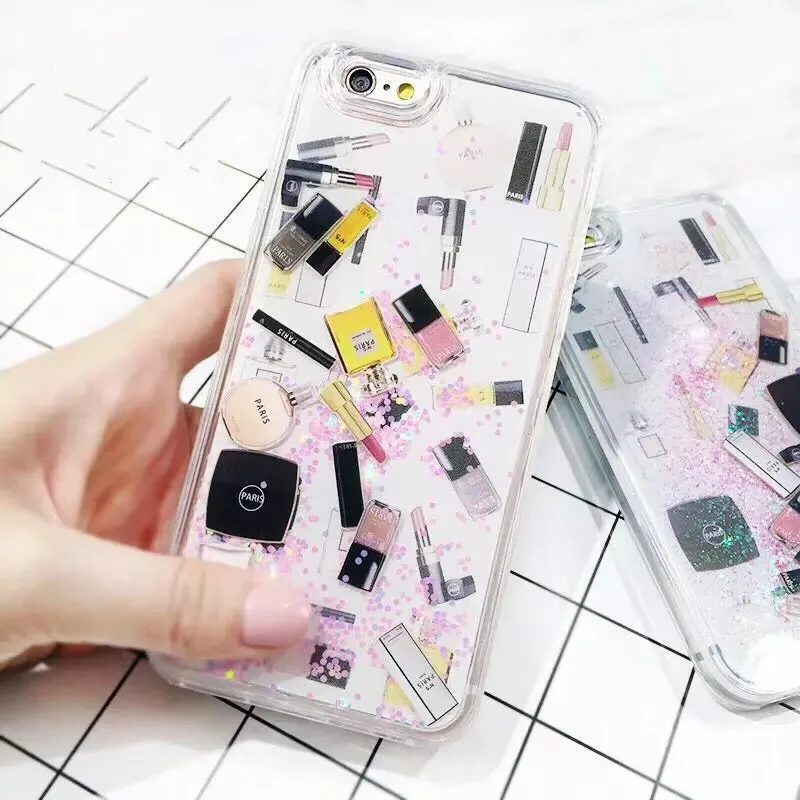 

Cosmetic Quicksand Phone case For iPhone 6 6S 7 8 Plus X XS Max XR cases covers Hard Lipstick Perfume Bottle Dynamic liquid Capa
