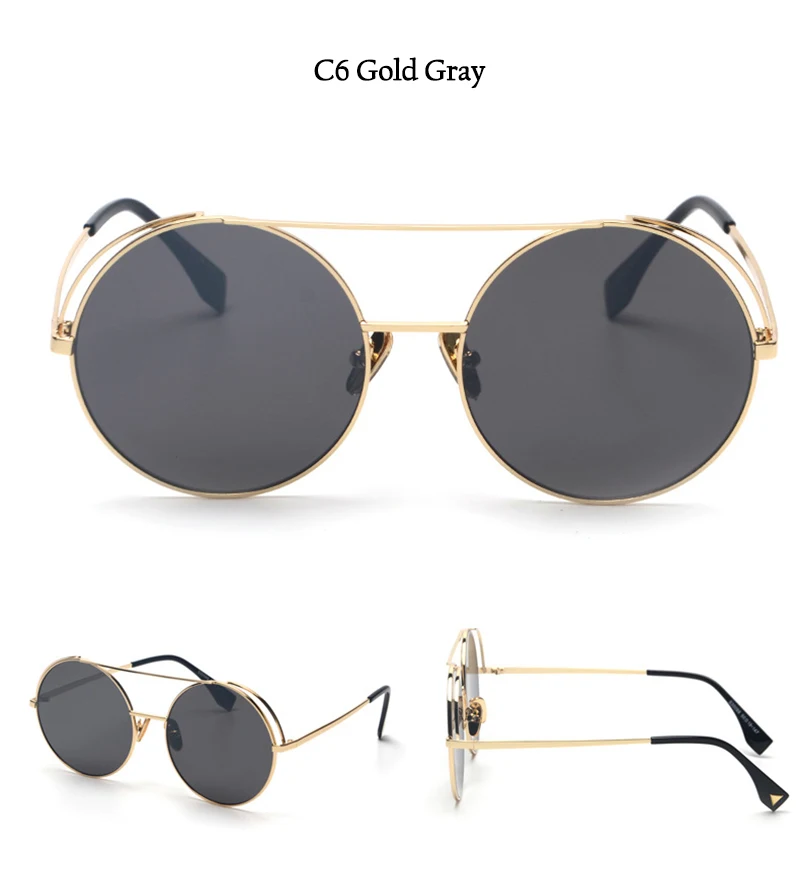 HBK брендовые дизайнерские женские круглые мужские солнцезащитные очки, модная винтажная металлическая оправа, солнцезащитные очки, тени, красные тонированные очки UV400 - Цвет линз: c6 gold gray