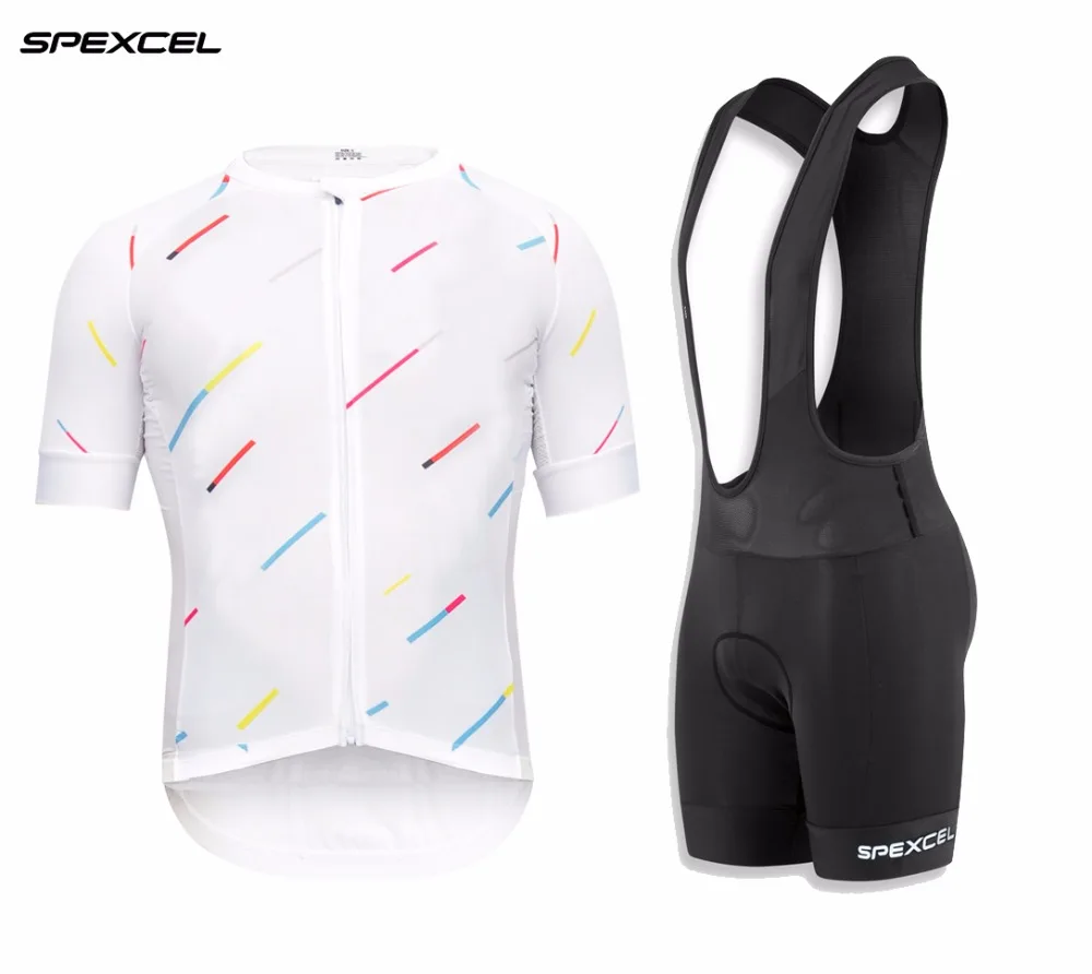 

SPEXCEL 2018 White Meteor shower top quality Cycling jersey And Bib shorts lightweight cycling jerseys 4D gel pad summer bicycle