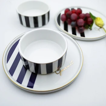 

European Geometric Breakfast Food Tray Soup Bowl Ceramic Bread Salad Pasta Plates Rice Milk Cornmeal Bowls Christmas Dinnerware