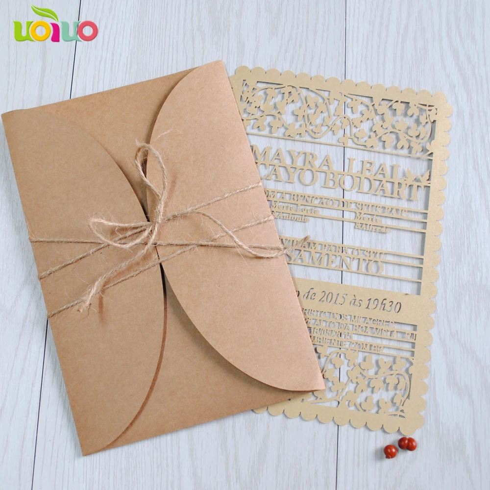 free shipping 50set inc86 Kraft Wedding Cards Rustic Invitations