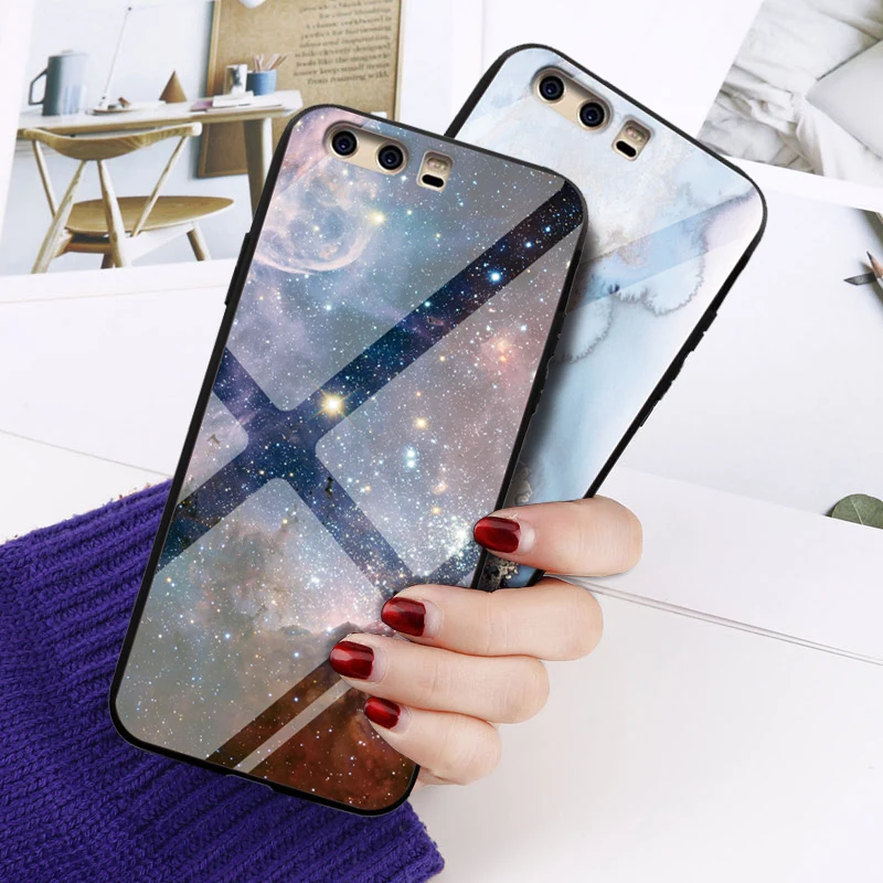 Star Space Tempered Glass Case For Huawei P9 P9Plus P10 P10Plus Lite Cases Honor 8X Max Luxury Marble Soft Covers |