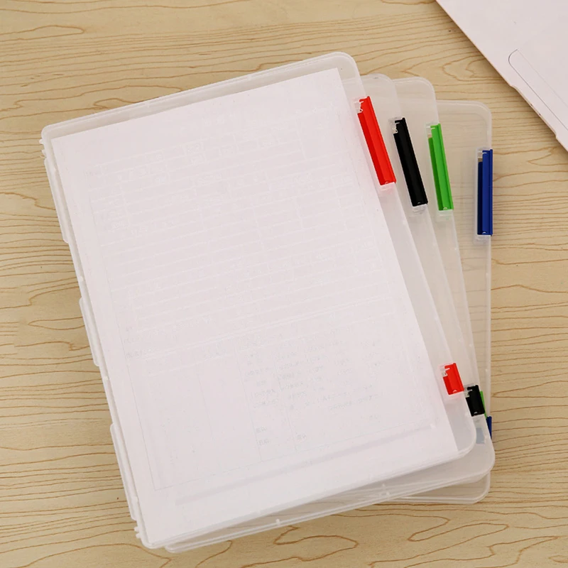 

A4 Portable Folder File Box Transparent Storage Box Document Paper Filling Clear Case File Plastic