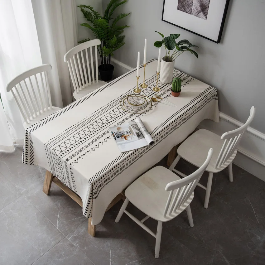  Black White Geometric Table Cloth Dustproof Rectangular Kitchen Coffee Table Dining Tablecloth Napp