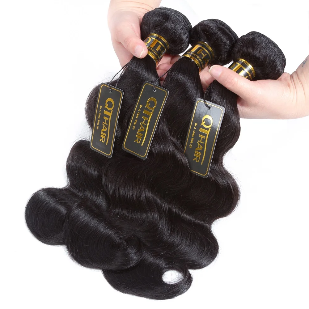 QT Hair Brazilian Body Wave 3 Bundles With Frontal Closure Brazilian Hair Weave Bundles With Frontal 13x4 Remy Hair Extension
