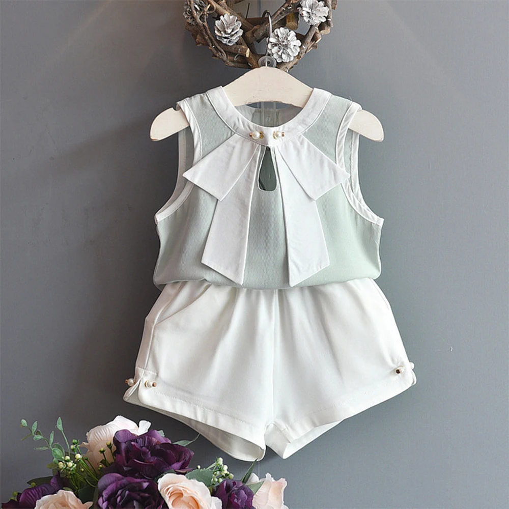 

Baby Girl Clothes 2019 Hot Summer New Girls Clothing Sets Kids Clothes Toddler Chiffon Bowknot Vest+Short Pants