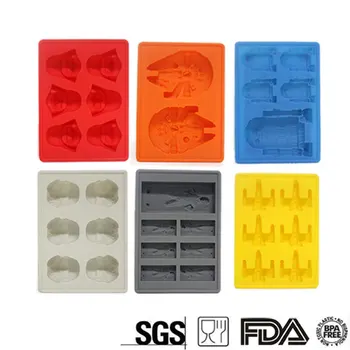 

6Pc Star Wars Darth Vader,Storm Trooper,R2D2,Falcon,X-Wing,Hans Solo Silicone Mold Ice Cubes Tray Chocolate Candy Mould