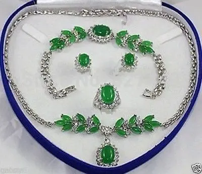 

Hot sale@> Wholesale Charming Set Jewelry Green Jade Necklace Bracelet Earring Ring Natural jewelry