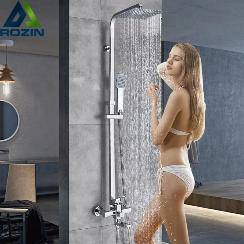 Rozin Chrome Shower Cabin Faucet Set Bathroom Rainfall Shower Mixers towel Swivel Spout Bath Shower Crane Hot Cold  Mixer Tap