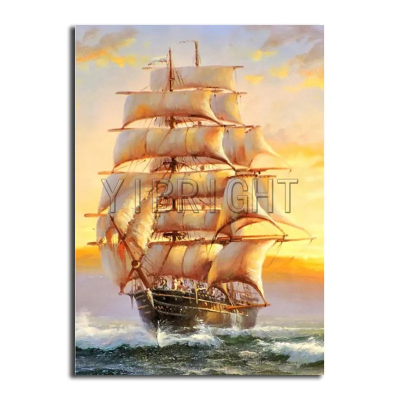 

Round 5d Diy Diamond Embroidery Diamond Painting Cross Stitch "Yellow Sailboat Ship"Diamond Mosaic Landscape Decoration Resin YR