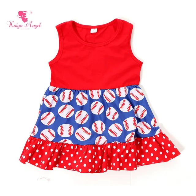 2017 Baseball Dress Toddler Girl Dresses Summer Dress Kids clothes Red