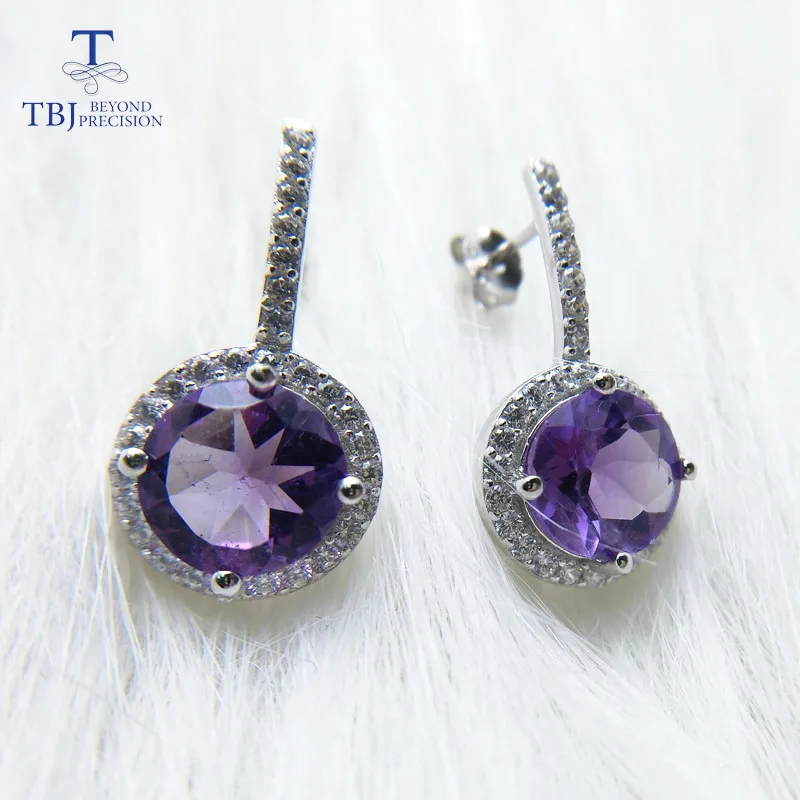 

TBJ,new design natural amethyst gemstone earring for girls daughter women gift 925 sterling silver shiny fine jewelry with box