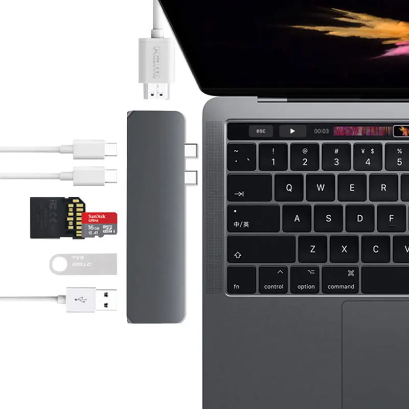 

Uosible USB C Hub to HDMI Thunderbolt 3 Adapter USB Type-C Dock with PD TF SD Card Reader for MacBook Pro/Air USB-C Interface