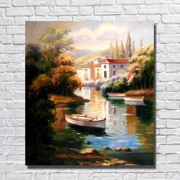 

Hand Painted Oil Painting On Canvas Modern Art riverside build Oil Painting on Canvas picture for Living Room Wall no Framed