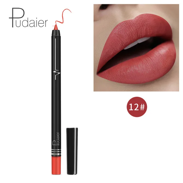 Pudaier Lipliner карандаш матовый макияж стойкий пигмент красный коричневый черный контур губ водостойкий карандаш для губ - Цвет: 12