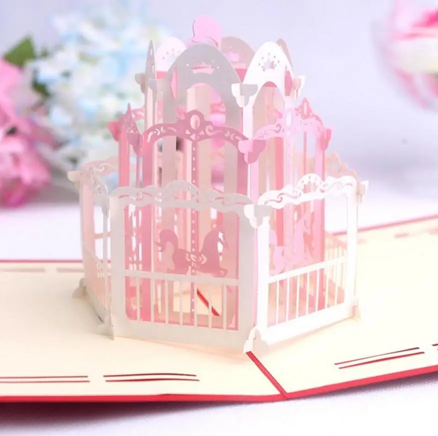  10pcs Merry-go-round Whirlig Kirigami Origami 3D Pop UP Greeting Cards Invitation card For Wedding  - 32812696011