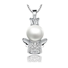 Серебряная натуральная круглая подвеска с жемчужиной Ангел Шарм ожерелье с 18 дюймов 925 серебро коробка цепочка, ювелирное изделие из драгоценных камней для девушек женщин