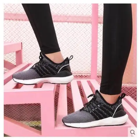 Для женщин) Xiaomi FREETIE спортивная обувь светильник Светоотражающие проветриваемые эластичные трикотажные туфли дышащие освежающие Городские кроссовки для бега - Цвет: Black 36