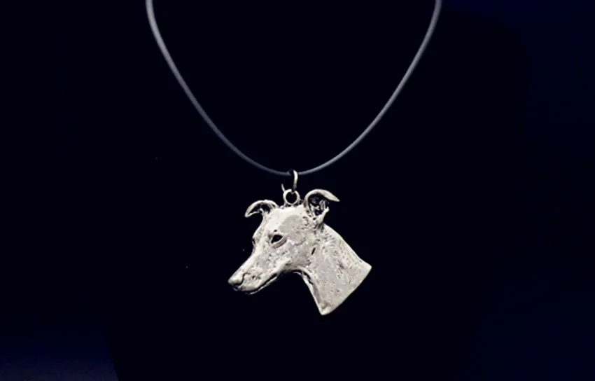 Whippet dog necklace Handmade necklace Embossed pendant jewelry Silver