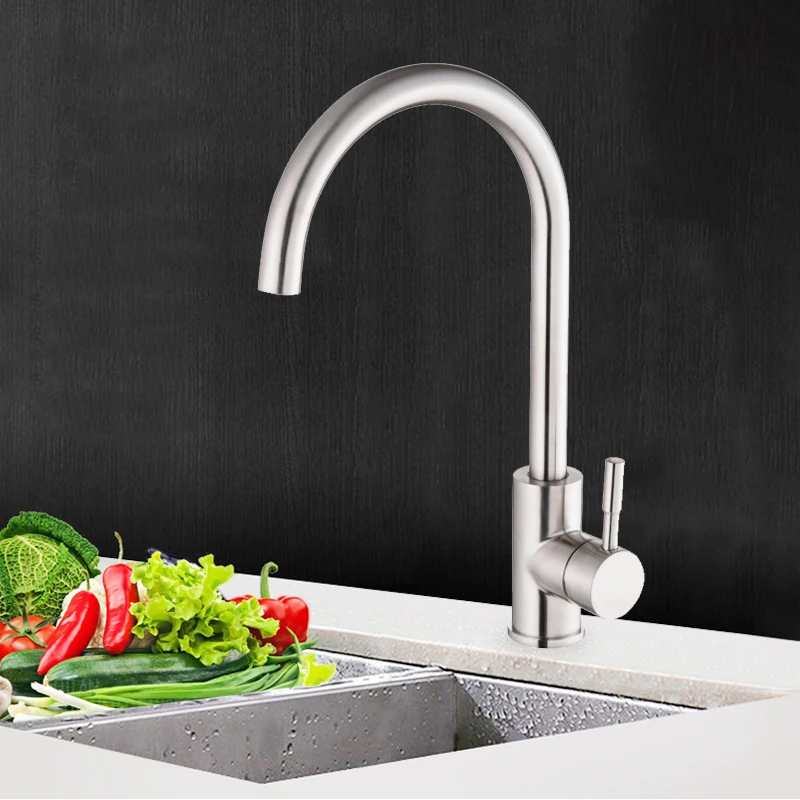Billige Küche Wasserhahn Edelstahl Einzigen Handgriff Waschbecken Wasserhahn Gebogene Einzigen Kalten Wasserhahn Kran Bad Becken Wasser Wasserhahn Deck Montieren