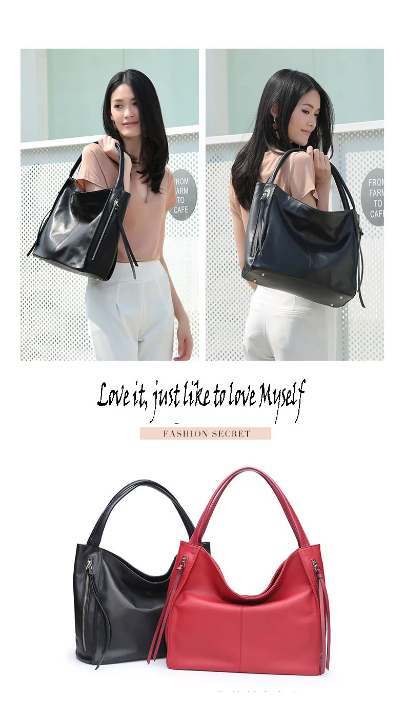 HONGU Trendy Women's Tote Tassel Handbags Girl 100% Genuine Leather Business Bags Ladies Crossbody Shoulder Messenger Bag Zipper      H51540445_05