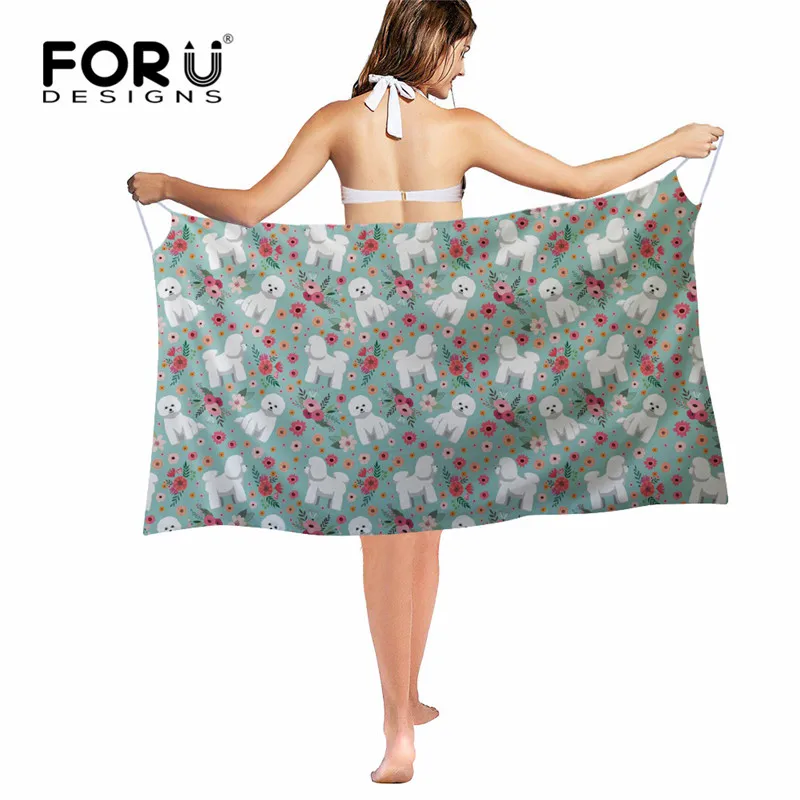 

FORUDESIGNS Bichon Frise Flower Printing Chiffon Suncreen Beach Shawls for Woman Ladies Girls Fashion Thin Soft Bikini Cover-ups