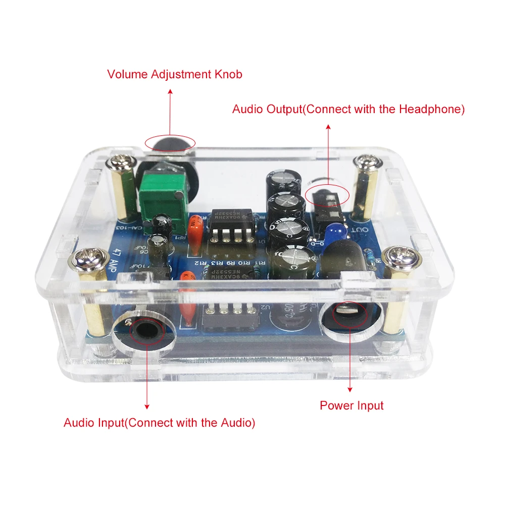 47 Amp NE5532 Hi-Fi наушники DIY усилитель комплект с прозрачным корпусом DC9V-18V с хорошим качеством звука