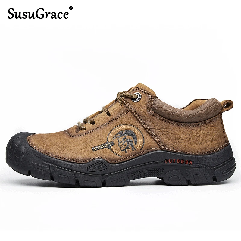 

SusuGrace outdoor running shoes Vintage outside walking tourism shoes Quality sports shoes for men lace-up Non-slip rubber shoes