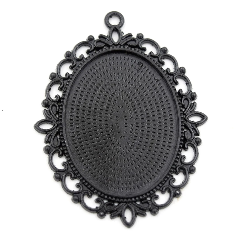 10Pcs/Lot Oval Pendant Trays Black Color Pendant Blanks Cameo Bezel