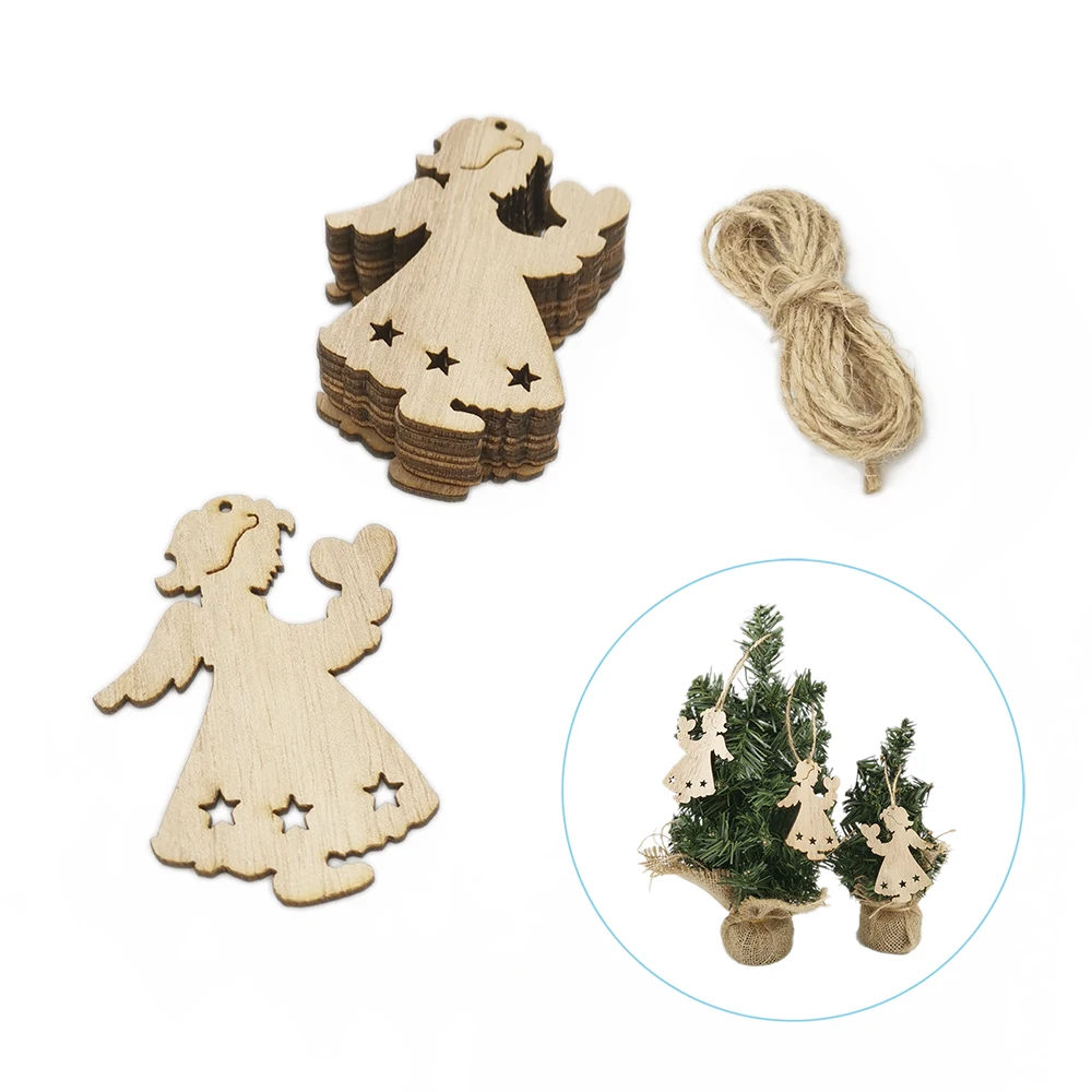 10pcs Unfinished Wooden Angel Christmas Ornaments Blank Xmas Tree Hanging Wood Slices for Kids DIY Art Crafts Festive Decoration