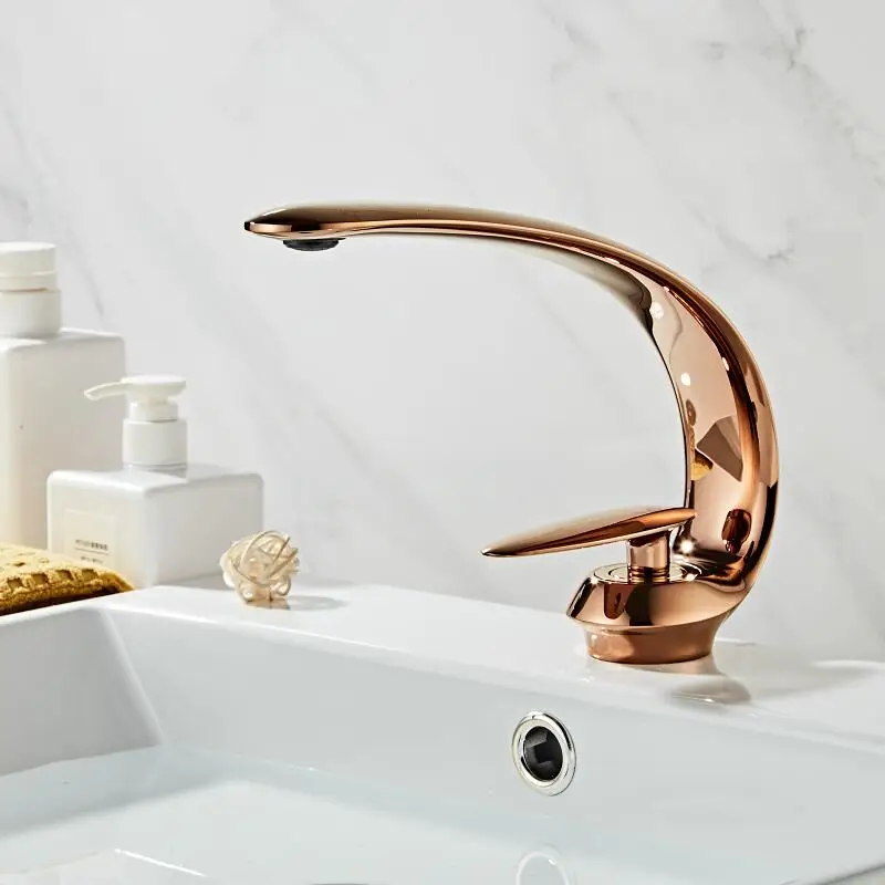 Online Becken Wasserhahn Rose Gold Schwarz Gold Bad Waschbecken Mischbatterie Messing waschbecken Wasserhahn Einzigen Griff Einzigen Loch kran Für Bad