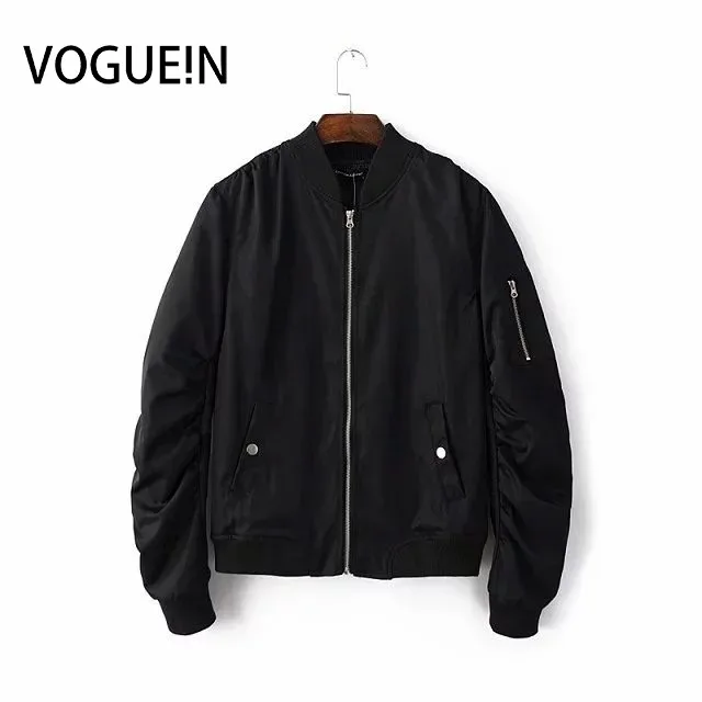 

VOGUE!N New Mens Unisex Pockets Solid 4 Colors Zip Up Satin Bomber Flight Jacket Coat