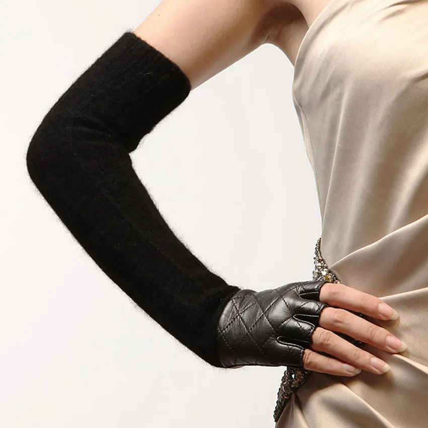 Buy Promotion Women Sheepskin Long Fingerless Gloves