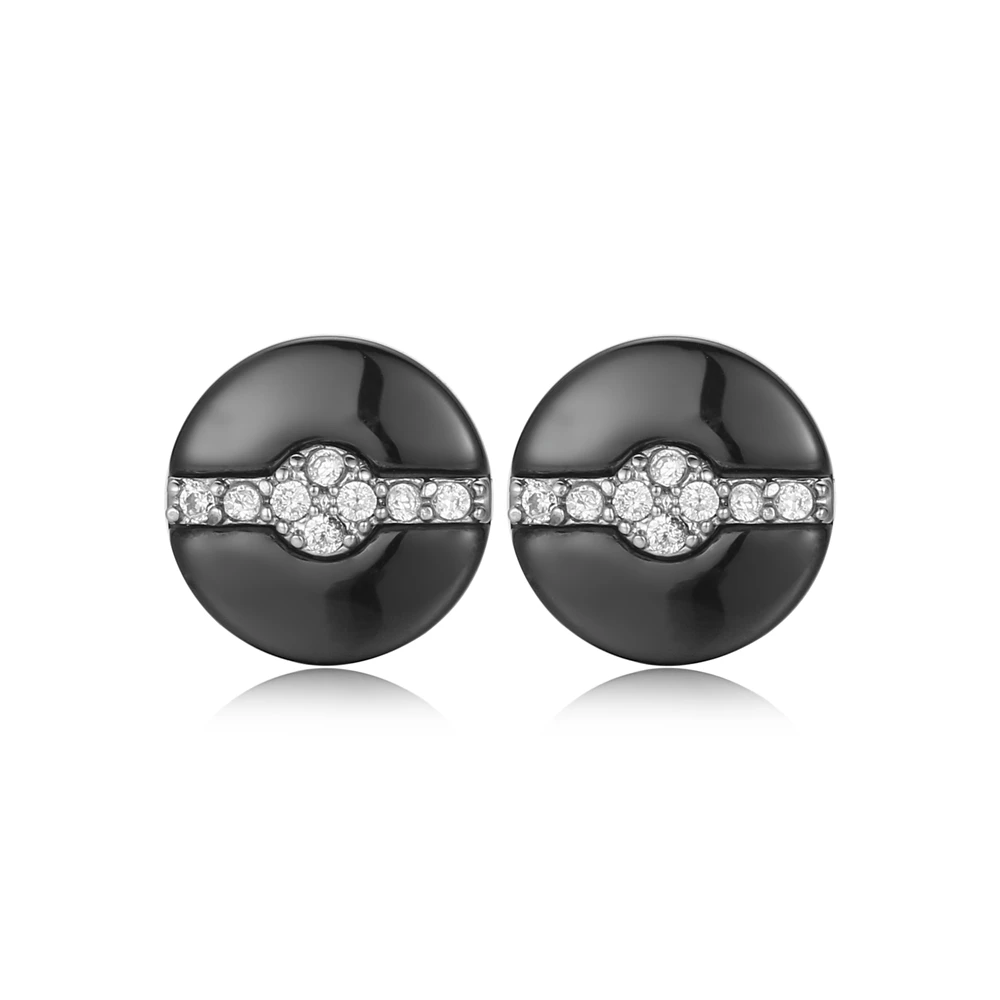 

Luxury Round Ceramic Earrings Black & White Stud Earrings Pave Cubic Zircon Fashion Mature Minimalism Ceramic Earrings For Women