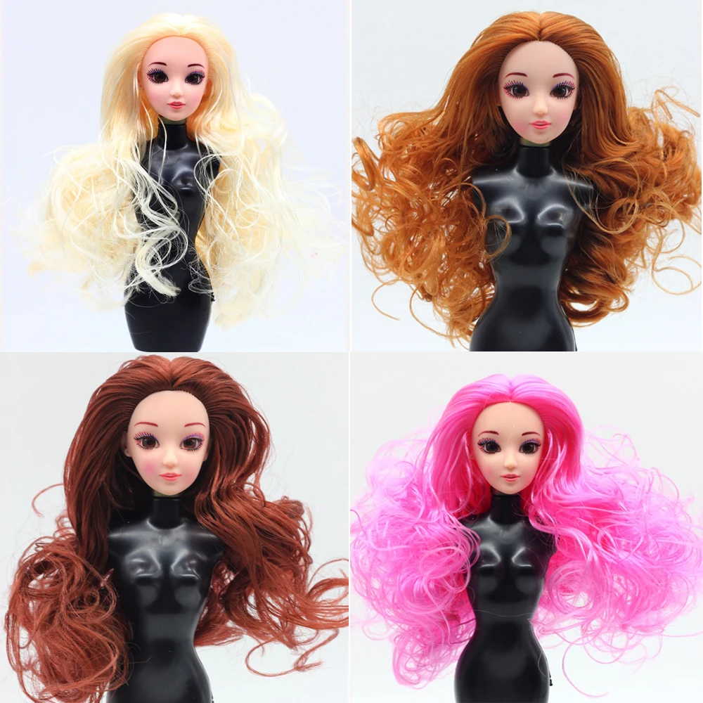 

3D Supersize Eyes Doll Head with curly hair For 1/6 BJD diy head acrylic eyes head for barbie doll nake joints body head toy