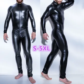 

Men's Plus Size Sexy Leather Bodysuit Zipper Wetlook Black Catsuit Jumpsuit Clubwear Mens Sexy Cosplay Costums 5Xl